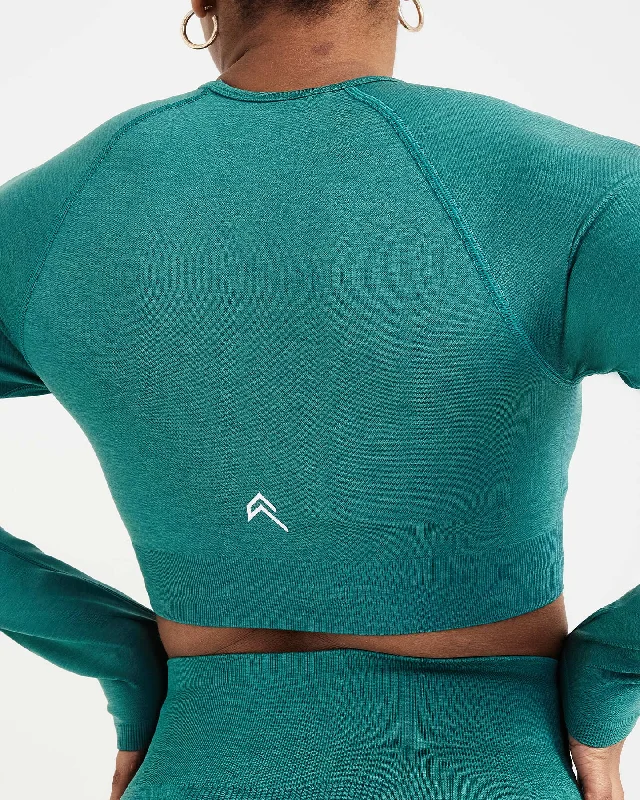 Classic Seamless 2.0 Long Sleeve Crop Top | Mineral Green Marl