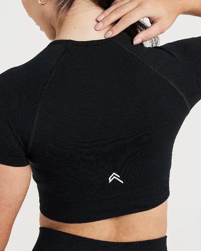 Classic Seamless 2.0 Short Sleeve Crop Top | Black Marl