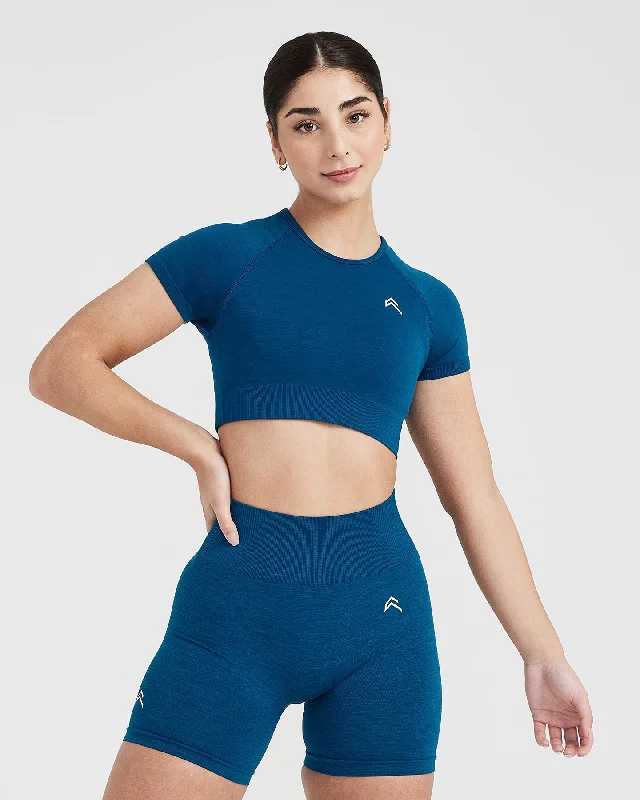 Classic Seamless 2.0 Short Sleeve Crop Top | Petrol Blue Marl