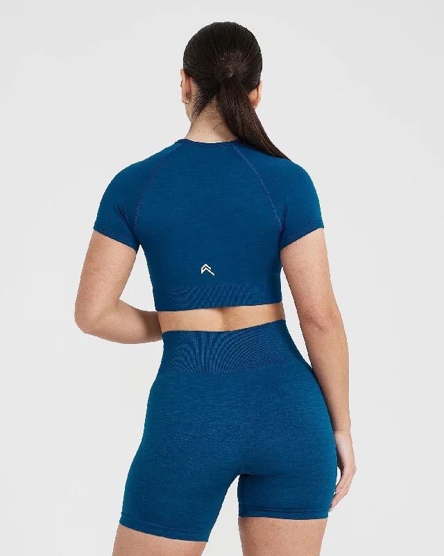 Classic Seamless 2.0 Short Sleeve Crop Top | Petrol Blue Marl