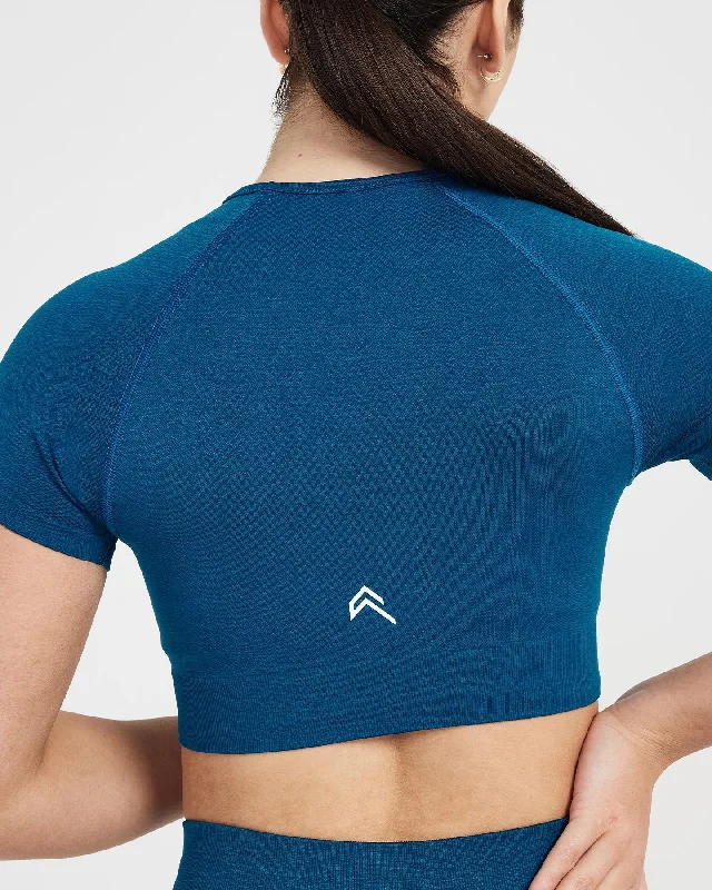 Classic Seamless 2.0 Short Sleeve Crop Top | Petrol Blue Marl