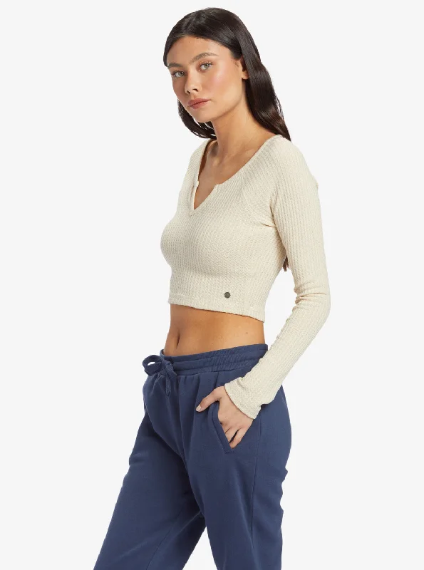 Cropped Long Sleeve Waffle Top - Tapioca