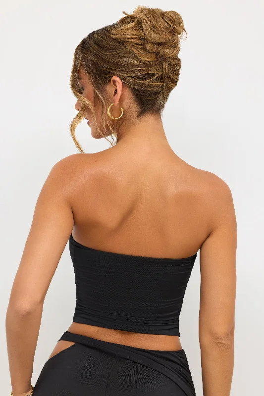 Premium Jersey Strapless Plunge Neck Top in Black