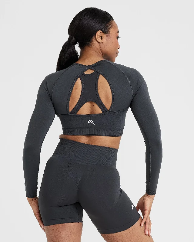 Effortless Seamless Long Sleeve Crop Top | Coal