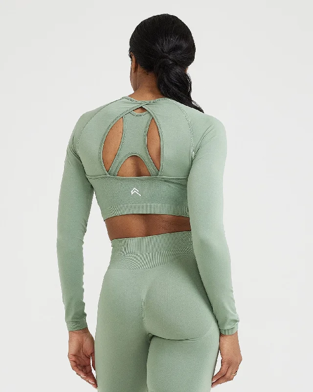 Effortless Seamless Long Sleeve Crop Top | Sage