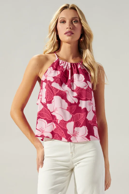 Ginger Berry Floral Halter Tank Top