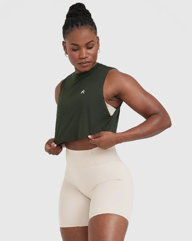 Go To Muscle Crop Vest | Khaki Green