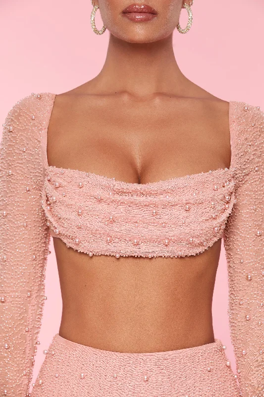 Embellished Cowl Neck Crop Top in Rose