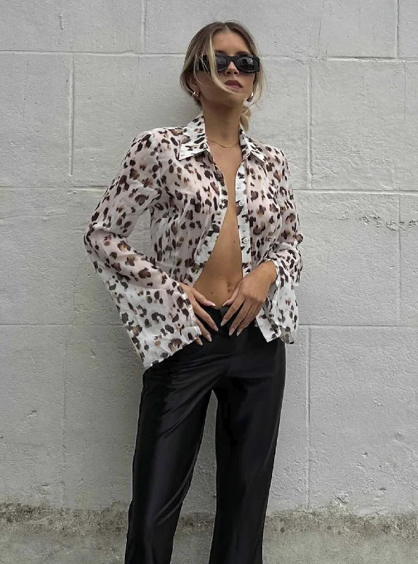 Glamorous Leopard Print Chiffon Button Front Shirt