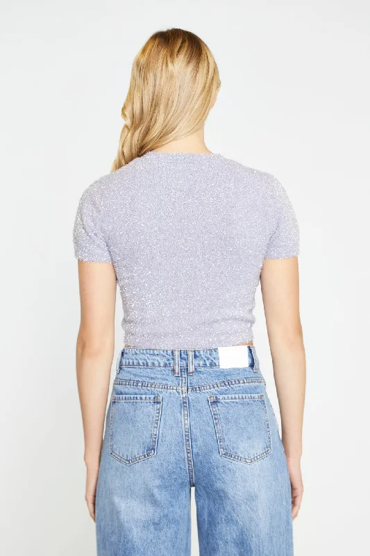 Lilac-Glitter Short-Sleeve Knitted Top