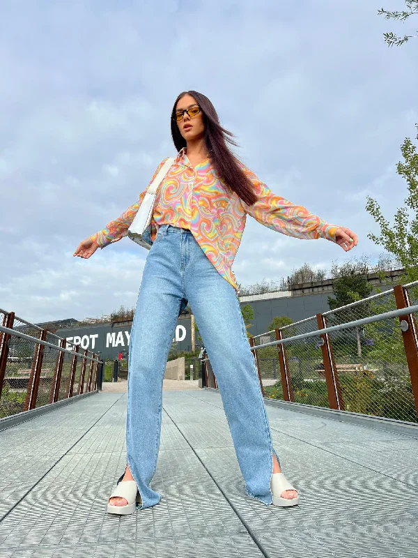 Rainbow Swirl Button-Front Long Sleeve -shirt