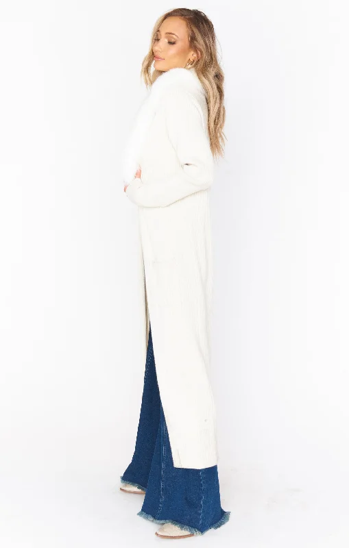 Lombardi Long Cardi ~ Snowy White Knit