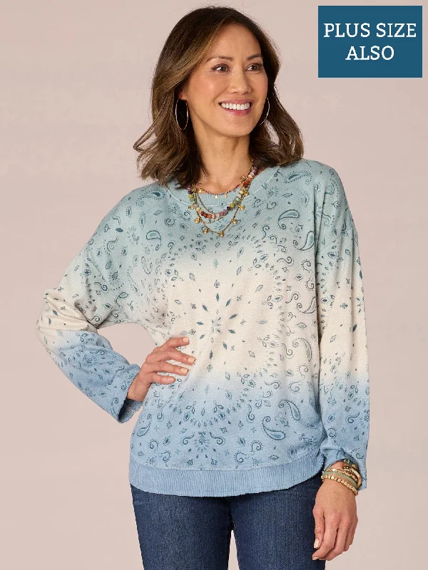 Long Sleeve Scoop Neck Ombre Placement Print Plus Size Knit Top