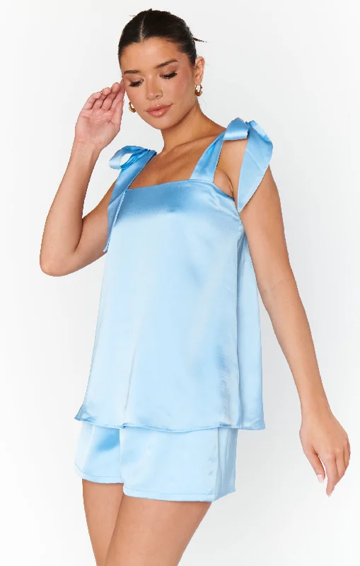 Makeup Tank ~ Baby Blue Luxe Satin