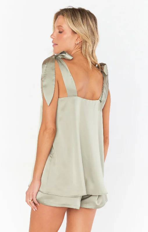 Makeup Tank ~ Moss Green Luxe Satin