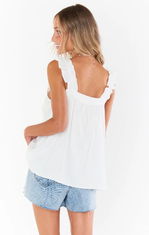 Mazzy Ruffle Tank ~ White Linen