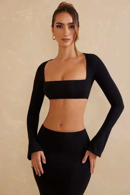 Long Sleeve Crop Top in Black