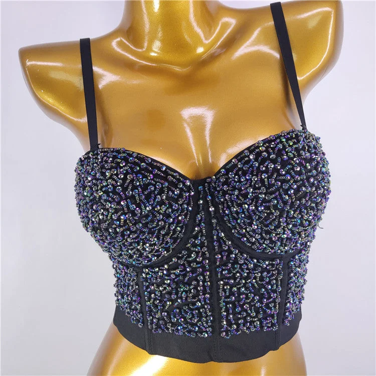 Novance New Inventions 2022 Spaghetti Straps Black Camisoles Custom Sexy Shiny Crystals Beaded Stage Summer Women's Tank Tops