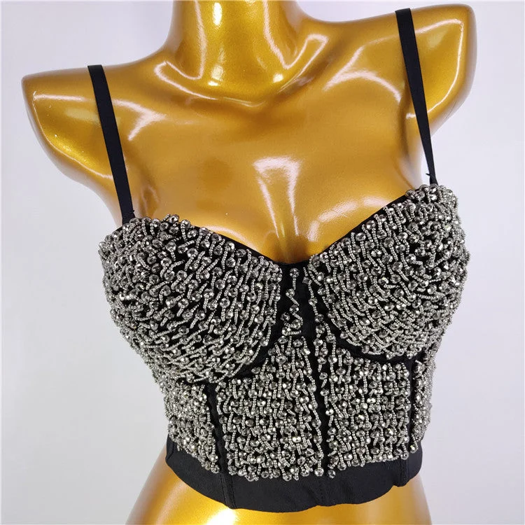 Novance New Inventions 2022 Spaghetti Straps Black Camisoles Custom Sexy Shiny Crystals Beaded Stage Summer Women's Tank Tops