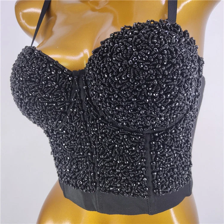 Novance New Inventions 2022 Spaghetti Straps Black Camisoles Custom Sexy Shiny Crystals Beaded Stage Summer Women's Tank Tops