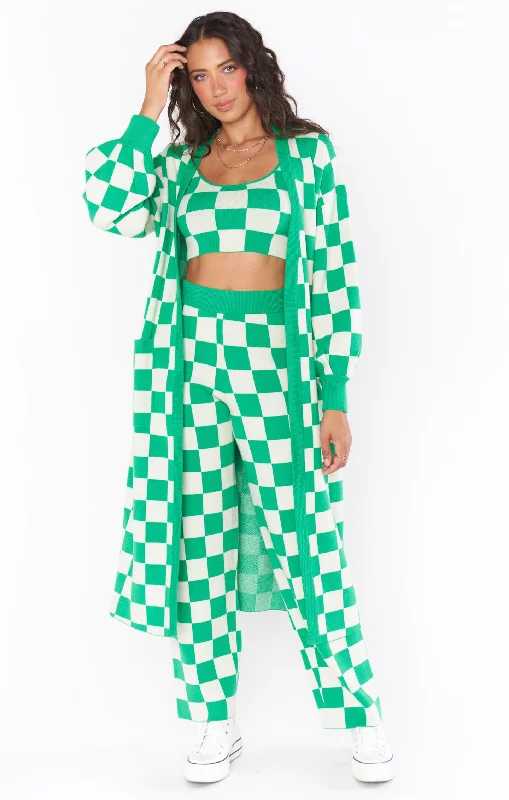 Out and About Cardi ~ Kelly Green Checker Knit