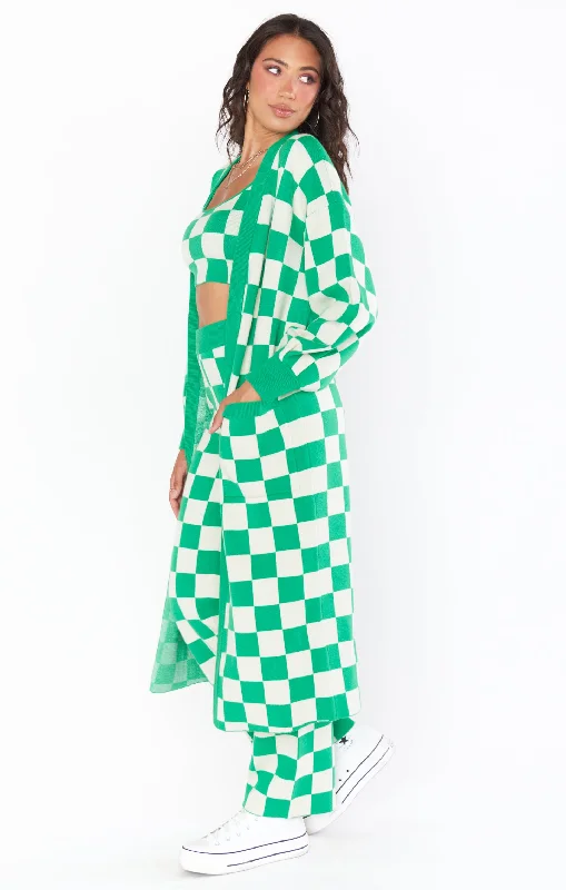 Out and About Cardi ~ Kelly Green Checker Knit