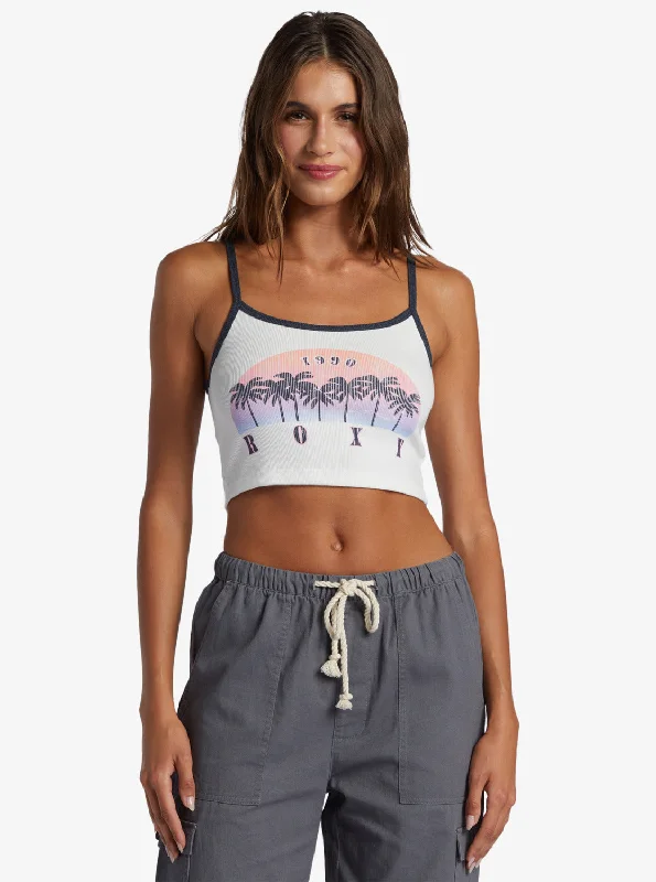 Sunset Palms Crop Tank - Snow White