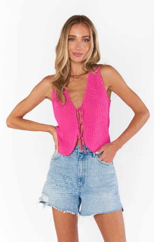 Time Out Tie Top ~ Pink Rib Knit