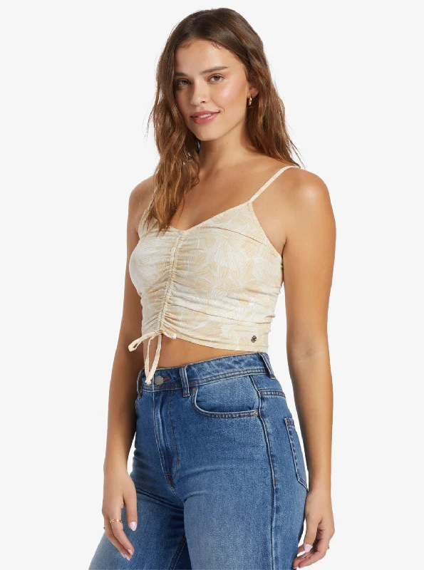 Vibrant Light Strappy Crop Top - Tapioca Crazy Hibiscus