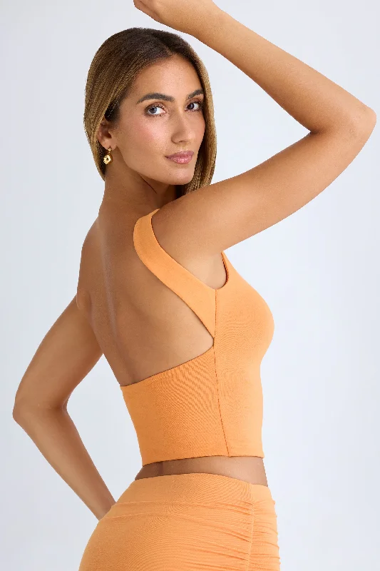 Modal High-Neck Open-Back Crop Top in Sunset Orange