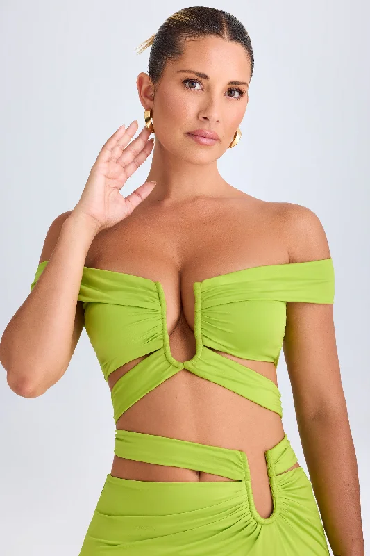 Cut-Out Off-Shoulder Crop Top in Lime Green